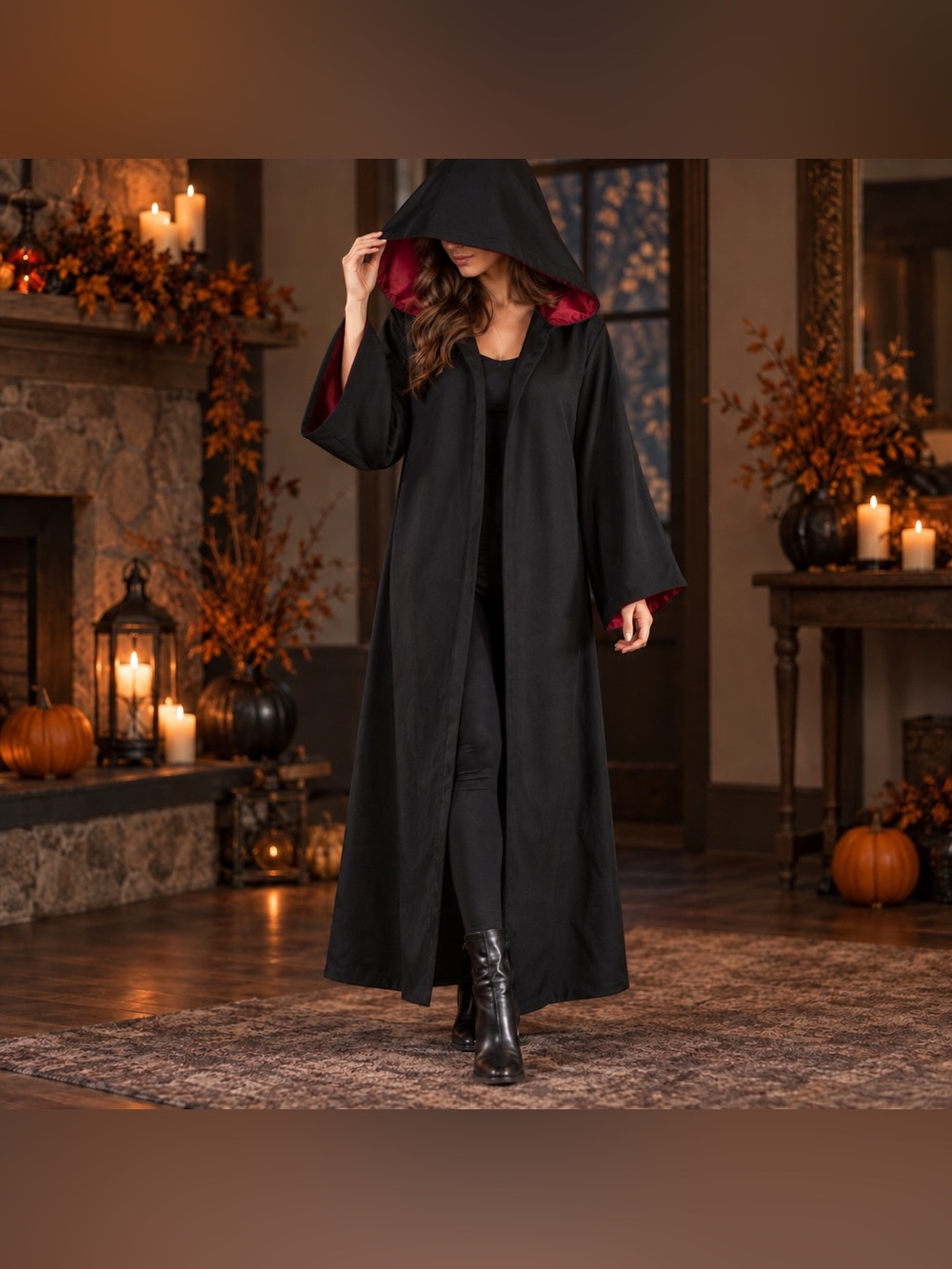 Women’s Black & Red Hooded Halloween Vampire Cape Costume Size M